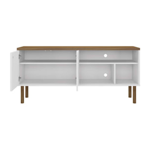 Mueble TV CAPRI - 2 puertas y 3 huecos - roble y blanco - 136x36x62cm