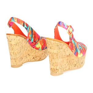 Zeppe donna multicolor arancio in raso