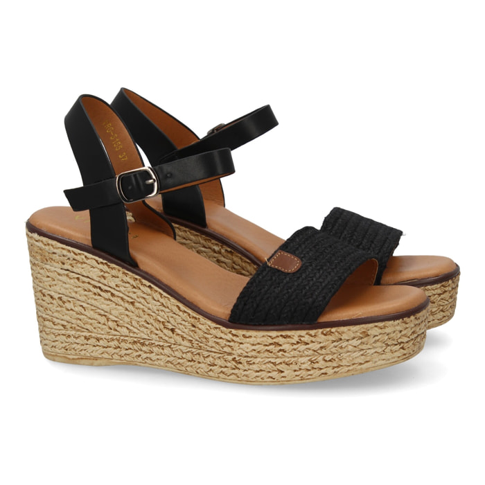 Sandalia cuña mujer elegante verano, tira de yute.