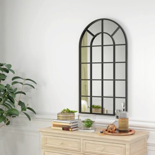 Miroir mural aspect verrière style classique chic - dim. 62L x 110H cm - métal noir verre 3 mm