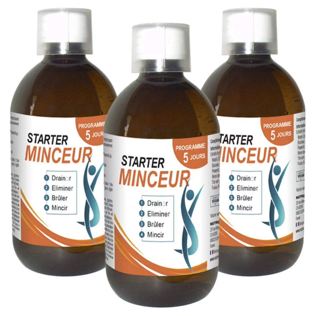 STARTER MINCEUR - Active l'élimination et l'amincissement - Détoxifie l'organisme - 13 extraits de plantes - Cure flash 5 jours - Lot de 3 produits