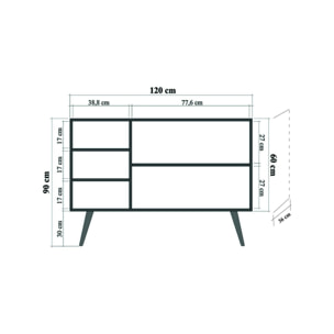 Credenza Dpavarin, Buffet da soggiorno, Madia da salotto, Dispensa da cucina, 120x36h90 cm, Quercia e Multicolore