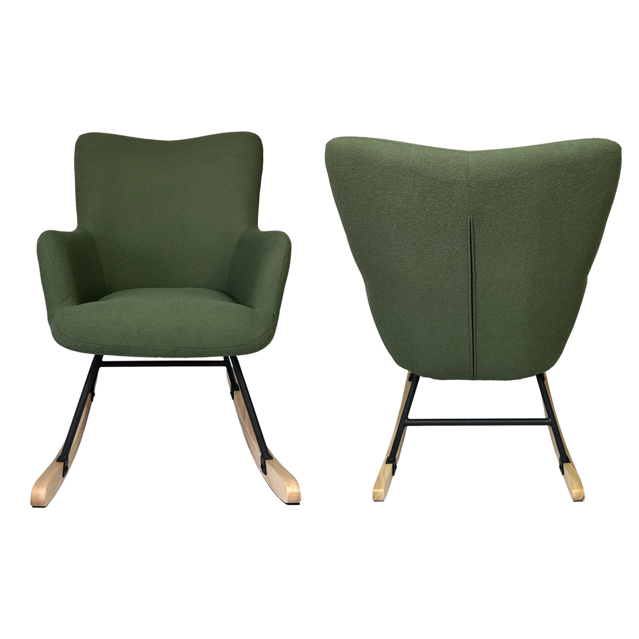 Fauteuil à bascule en tissu boucle vert kaki KAIRA