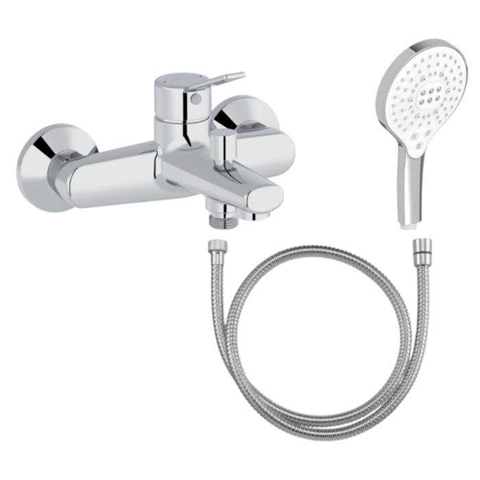 Mitigeur baignoire Eo + pommeau de douche Metro signature + flexible de douche métal