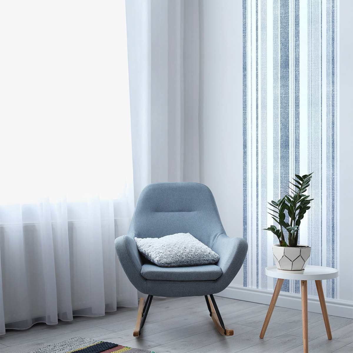 Papier peint intissé pré-encollé - SCANDINAVE LIGNES VERTICALES BLEUES - 1 rouleau