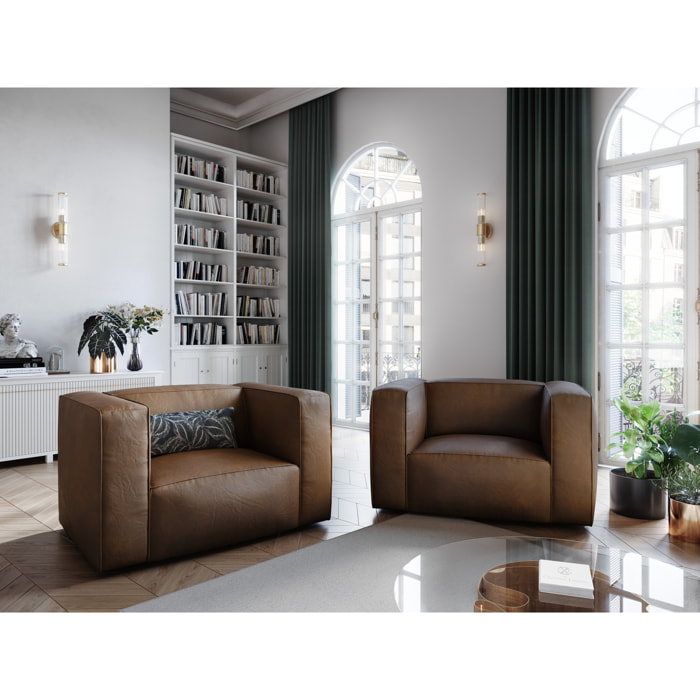 Fauteuil "Muse" en cuir véritable marron foncé