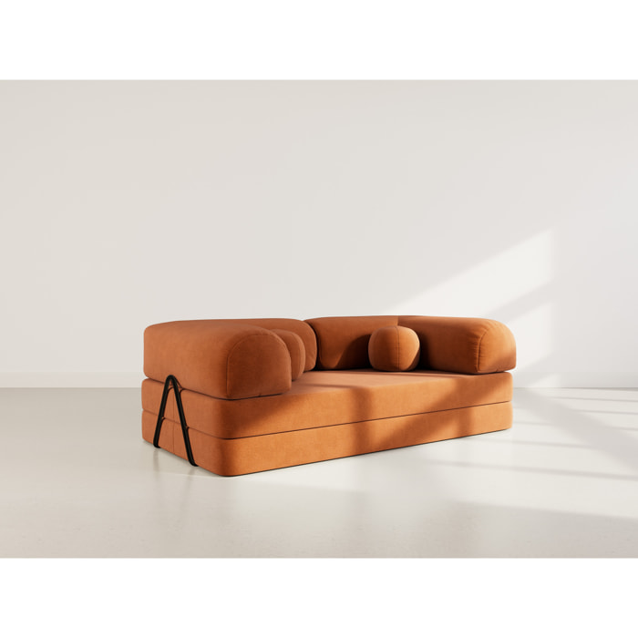 Nebula - Canapé 3 places convertible en velours texturé - Terracotta