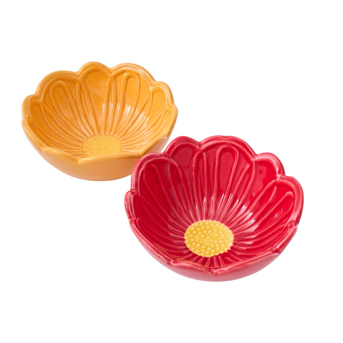 J-Line Bol Fleur - porcelaine - multicolore - medium - 2 pièces
