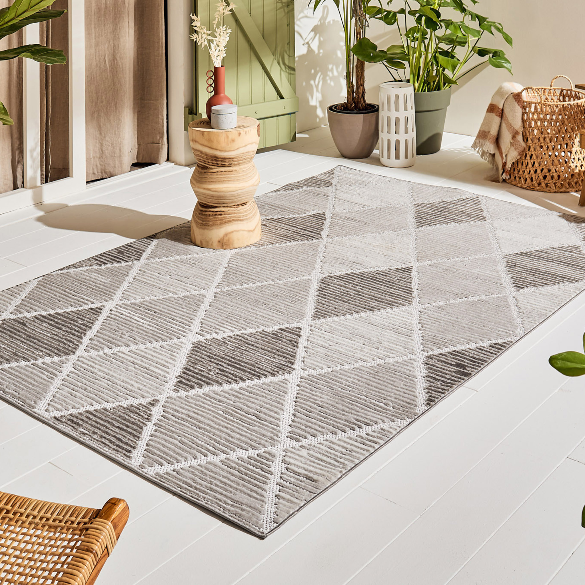 Tapis Loopin 321 gris - Motif en relief - Indoor & Outdoor