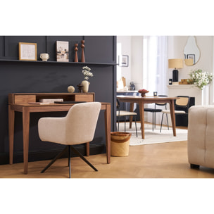Chaise pivotante 360° en tissu chenille vert kaki et métal noir AMIKA