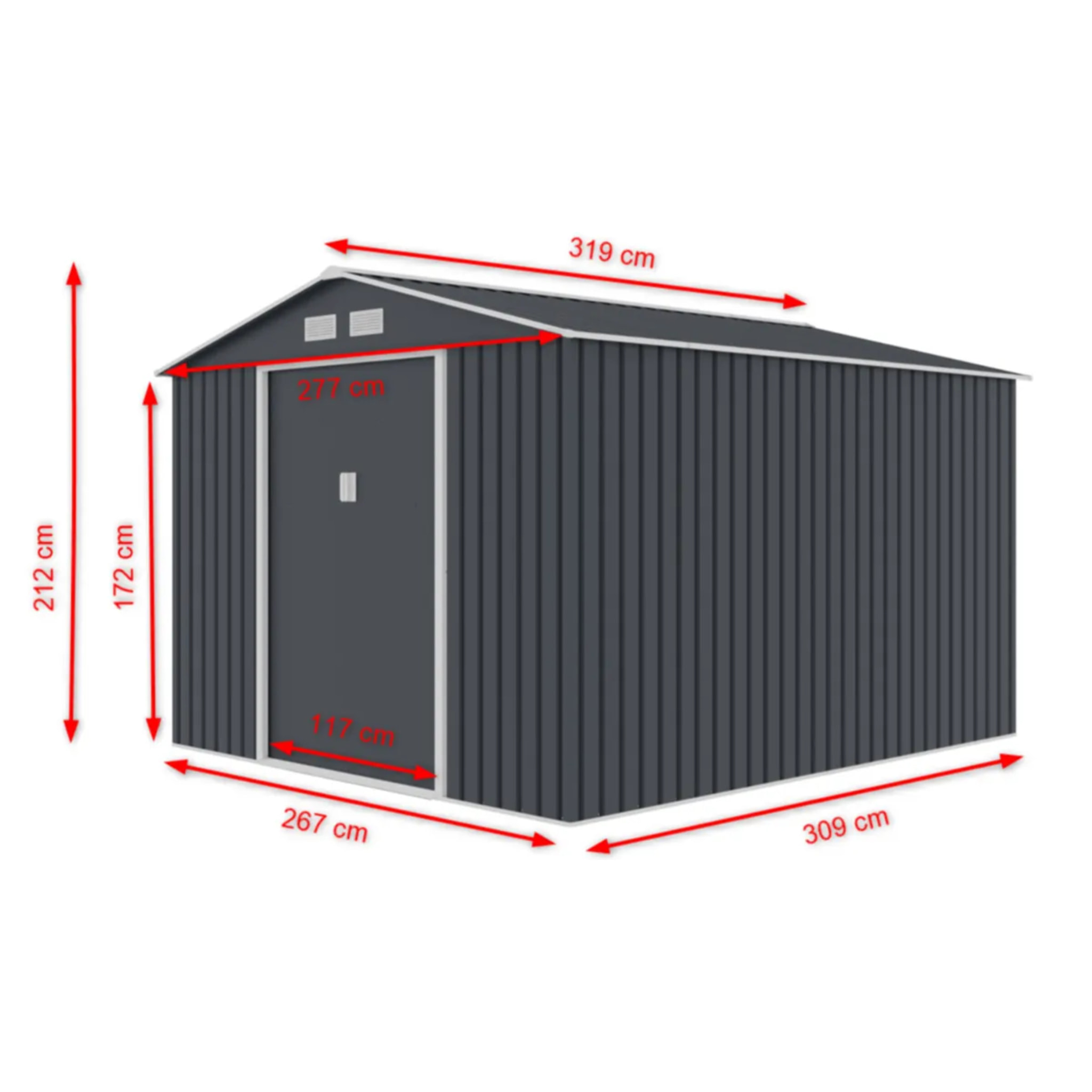 Abri de jardin métal anthracite 8,25 m² + kit d'ancrage