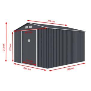 Abri de jardin métal anthracite 8,25 m² + kit d'ancrage