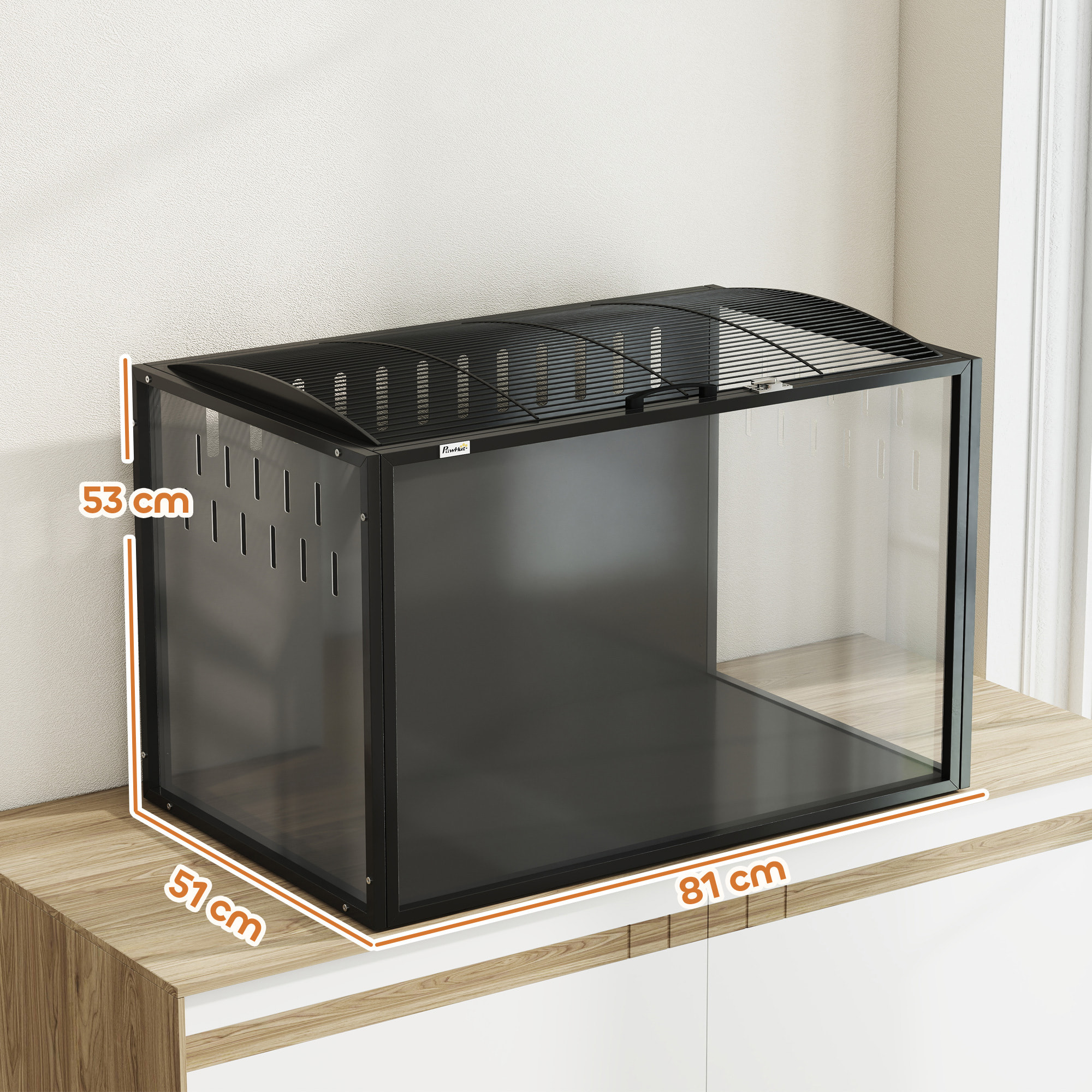 Cage hamster grande taille acrylique acier dim. 81x51x53cm toit ouvrant noir