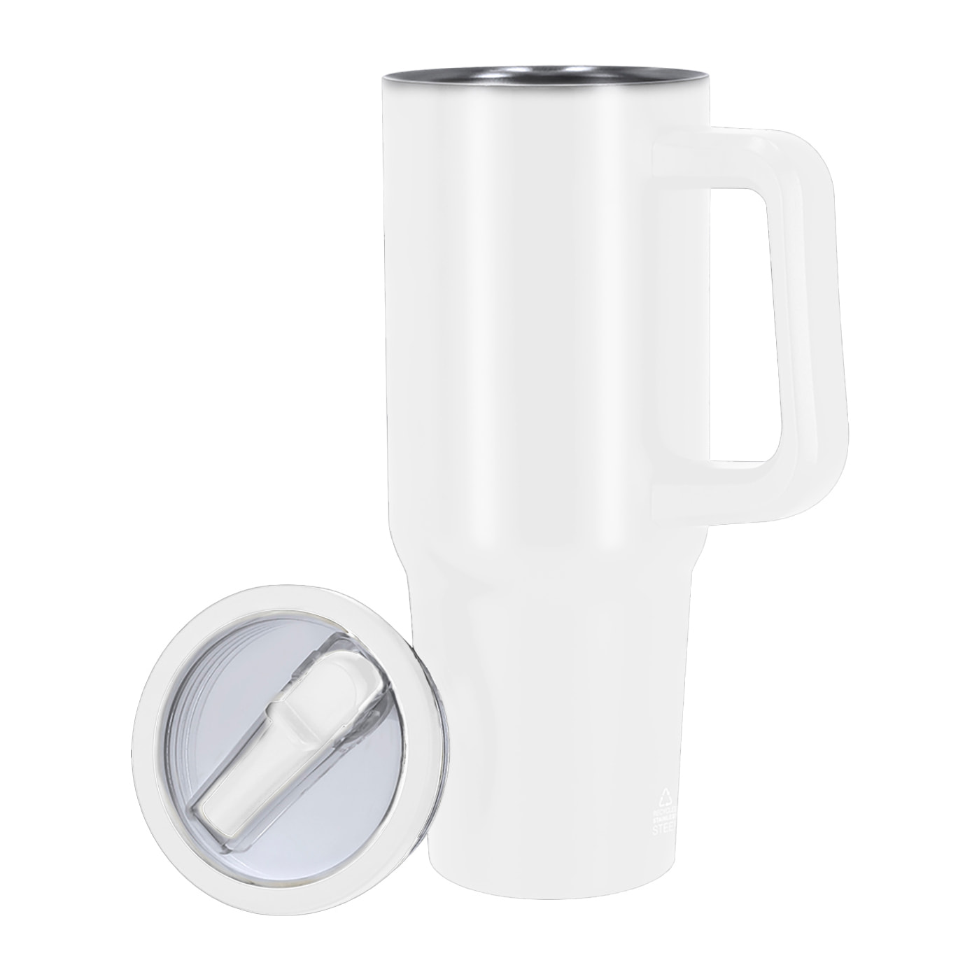 Jarra térmica de 870 ml de capacidad en Acero Inoxidable Reciclado con doble pared, tapadera hermética con boquilla plegable para beber y asa de transporte ergonómica. Libre de BPA