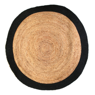 Tapis Rond Jute Bord Noir 120cm