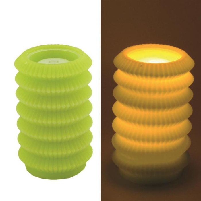 Candela con led lanterna verde fontana cmø13,5h20