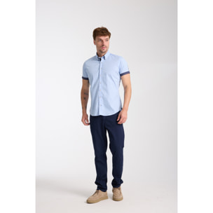camicia uomo slim 1 bottone button down doppio collo Popeline Stretch Unito Celeste