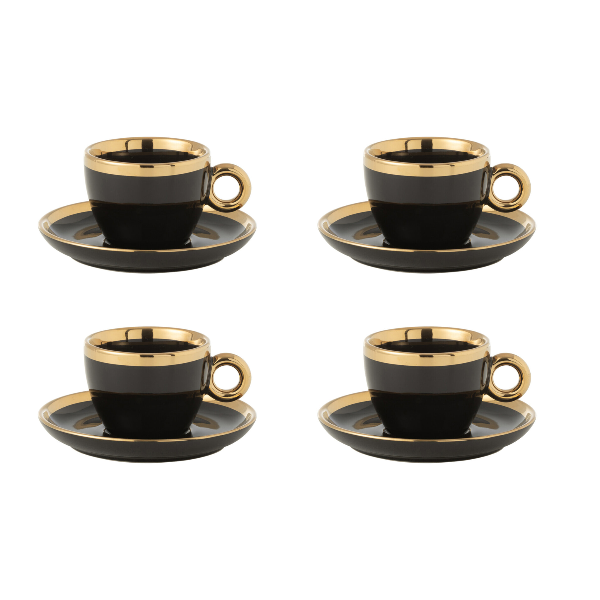 J-Line tasse + sous-tasse - céramique - noir/or - boîte de 4