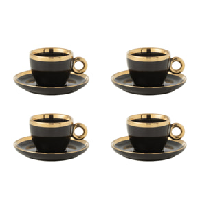 J-Line tasse + sous-tasse - céramique - noir/or - boîte de 4