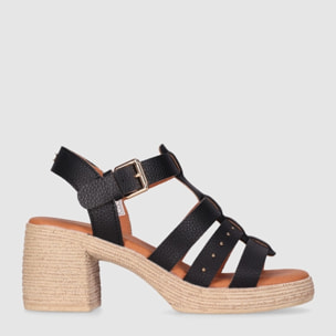 Sandalias de Piel - Negro - Tacón: 7 cm