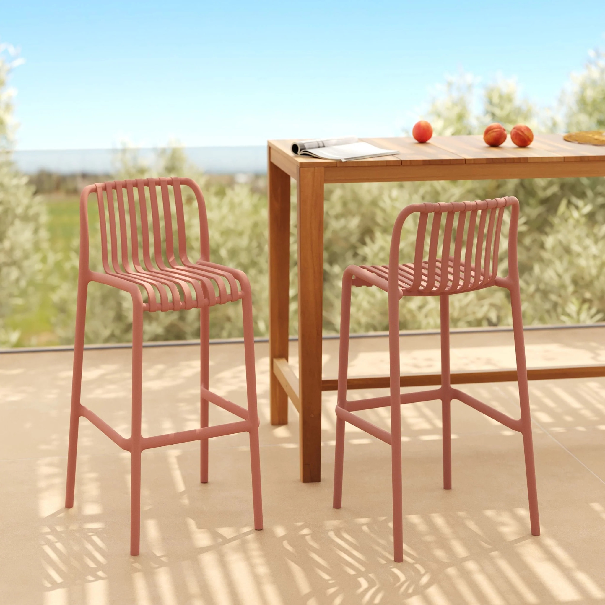 Lot de 2 chaises de bar de jardin 76 cm en plastique terracotta - Duli