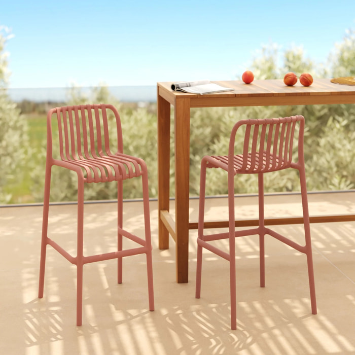 Lot de 2 chaises de bar de jardin 76 cm en plastique terracotta - Duli