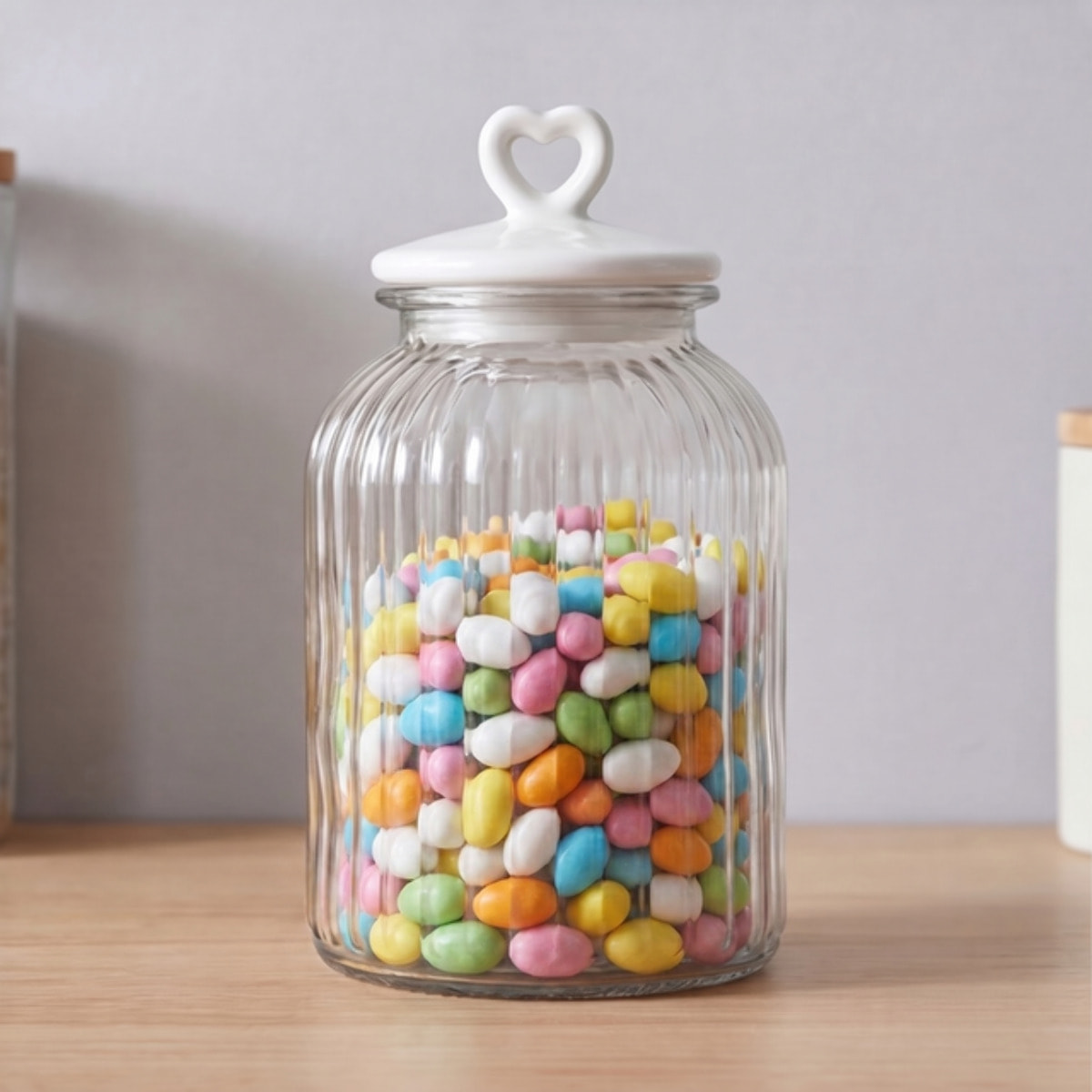 Barattolo in vetro con tappo in ceramica a cuore, contenitore alimenti trasparente, ideale per zucchero caffè biscotti e pasta, design elegante e pratico, organizer cucina resistente, facile da pulire