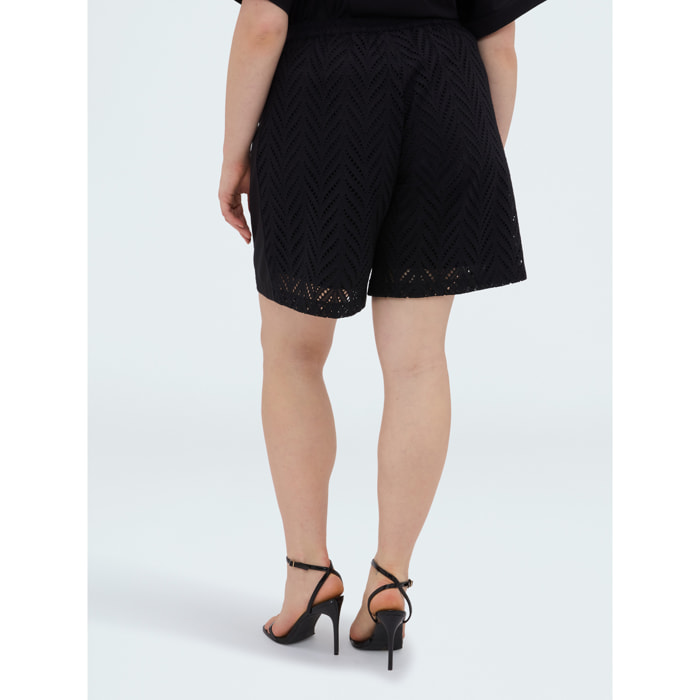 Fiorella Rubino - Shorts de bordado inglés de algodón perforado - Negro