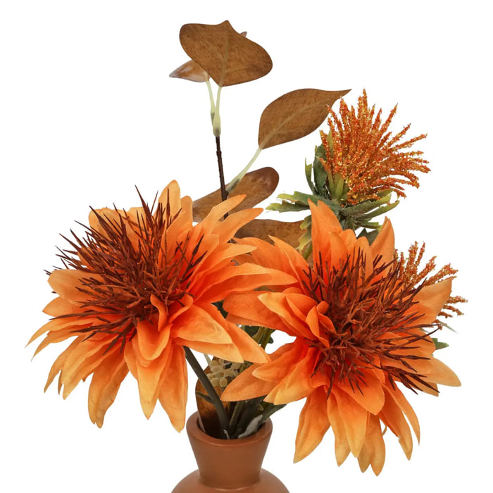 Composition florale Penny H.32cm orange