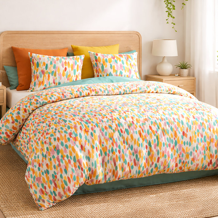 Parure housse de couette imprimé 100% coton - poppy - bleu canard