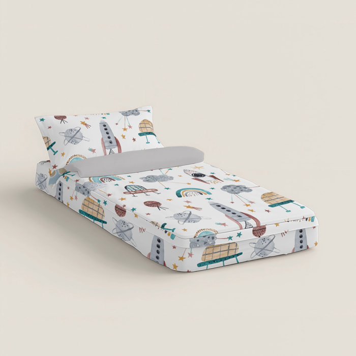 Naturals - Saco Nórdico Estampado - Infantil - Sin relleno - Incluye 1 Funda de Almohada - 100% Algodón - Rocket