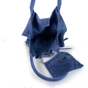 Borse Donna colore Blu-in pelle Made in Italy 36x45x19cm