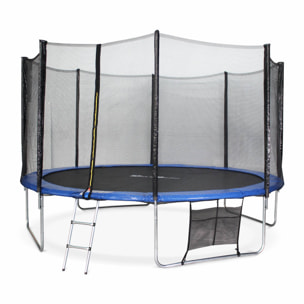 Trampoline 400cm bleu avec filet de protection.  échelle. bâche. filet pour chaussures. kit d'ancrage  - Mercure XXL- Trampoline de jardin 400 cm 4m|Qualité PRO|Normes EU