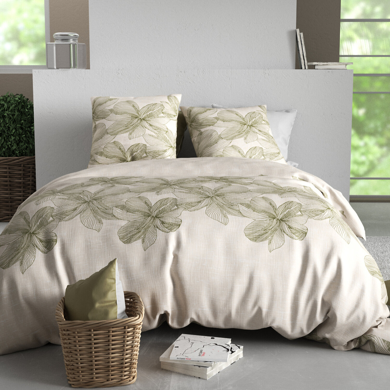 Parure housse de couette imprimé 100% coton - mila - vert