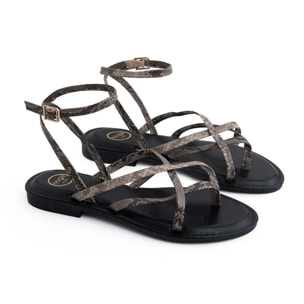Sandalo flat con listini incrociati - NERO