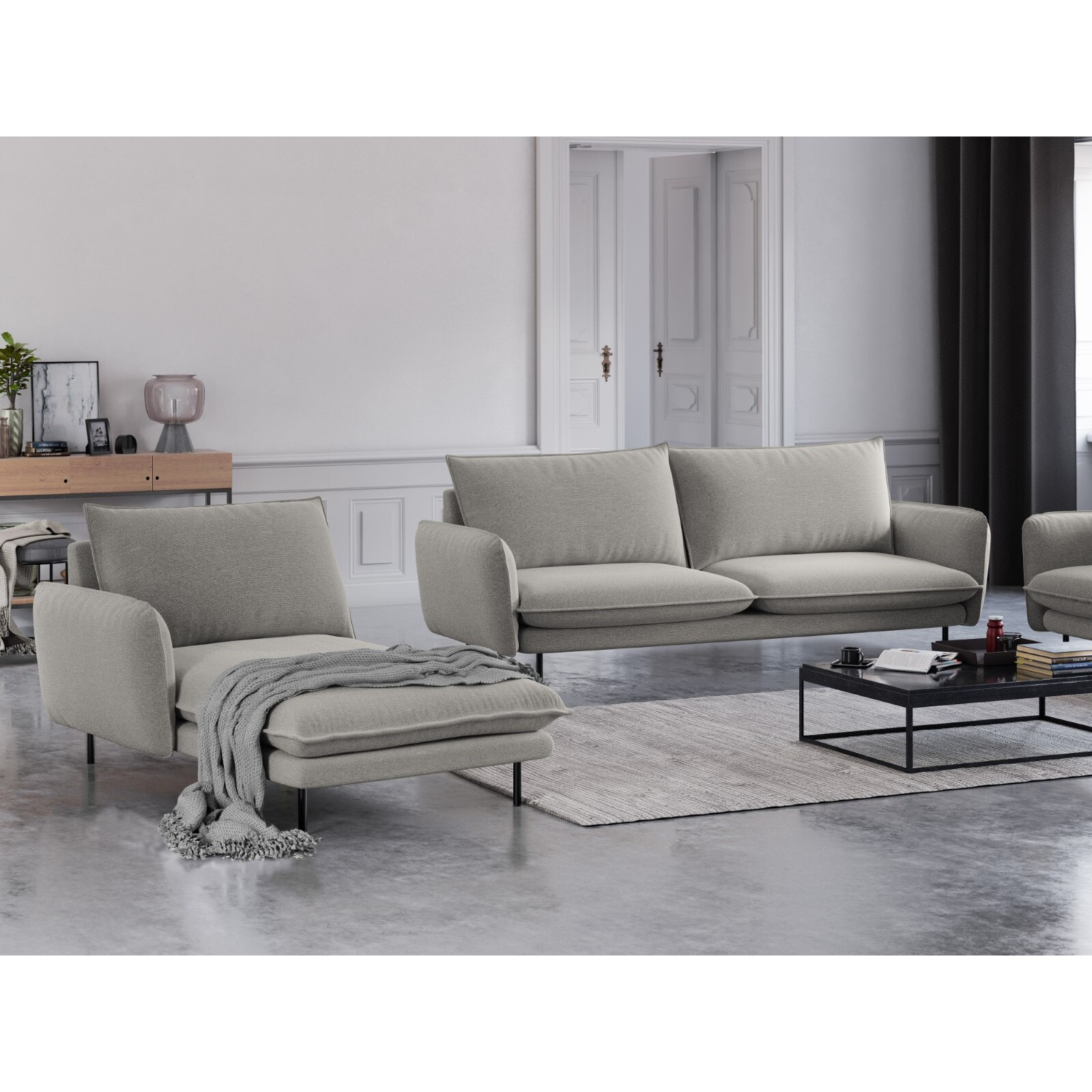 Méridienne gauche "Vienna" en tissu structurel gris clair