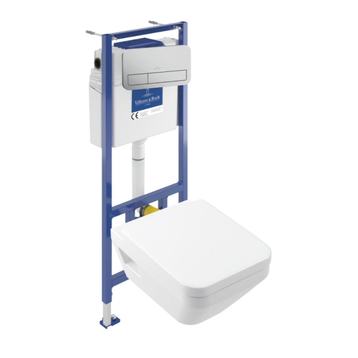 Pack WC suspendu sans bride Villeroy & Boch Architectura Twistflush [e³] rectangle + bâti-support sol et mur + plaque chrome mat