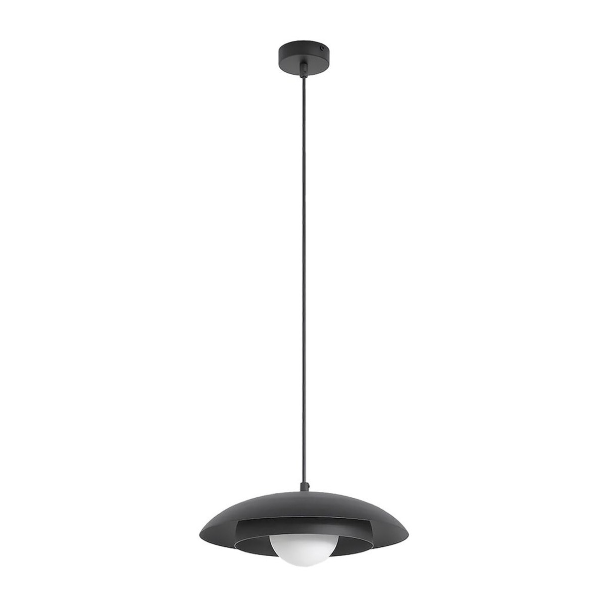 Lampada a sospensione SKIN in acciaio nero con diffusore sferico