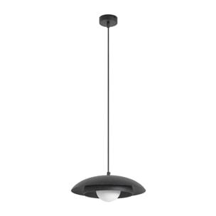 Lampada a sospensione SKIN in acciaio nero con diffusore sferico