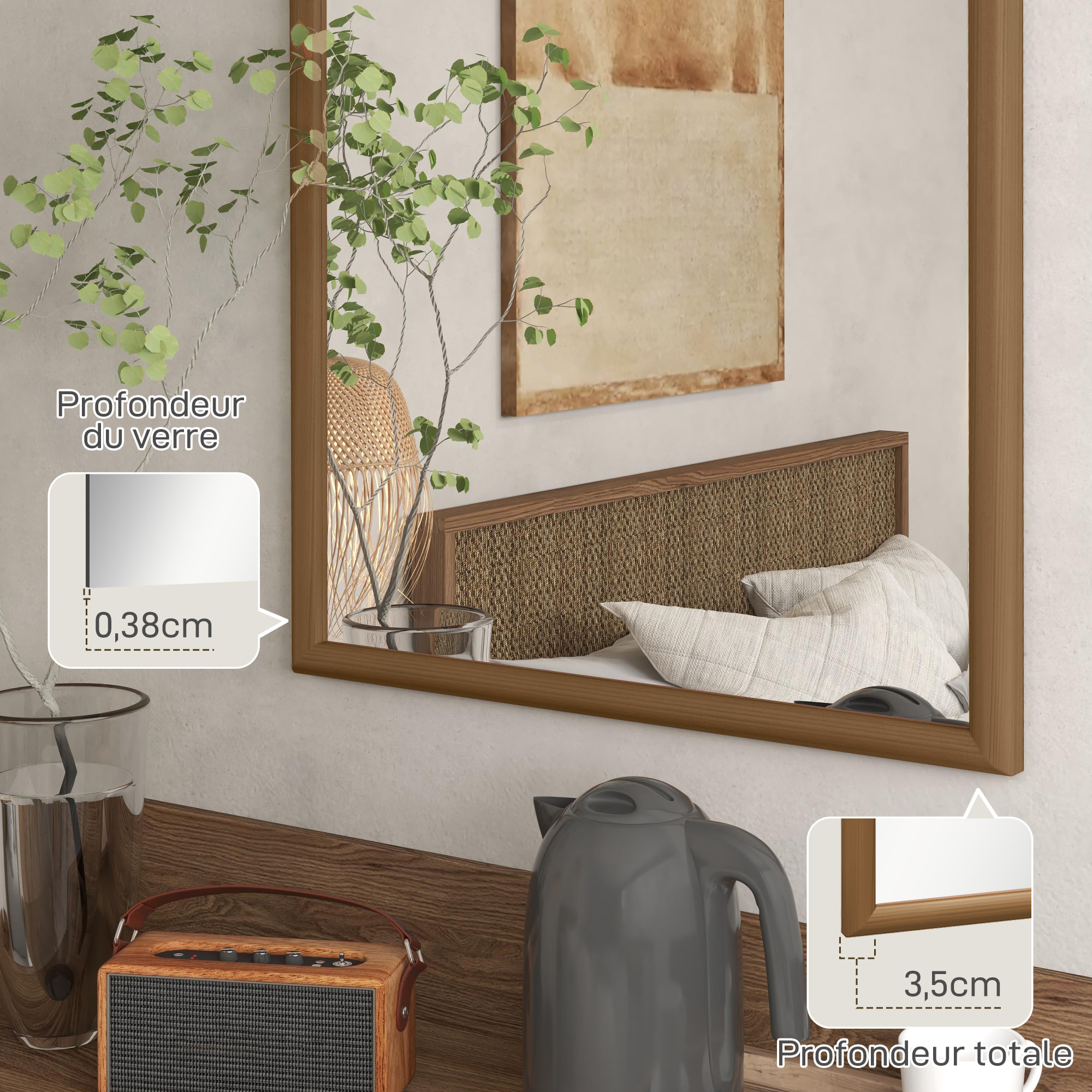 Miroir mural arche bois 110 x 65 cm brun foncé