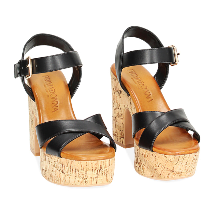 Sandali neri in sughero, tacco 10,9 cm