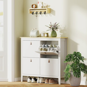 Mueble Zapatero Estrecho Zapatero Entrada Recibidor con 4 Cajones Abatibles Estantes Ajustables y Tiradores de PU para 20 Pares de Zapatos para Pasillo 105x24x95,5 cm Blanco