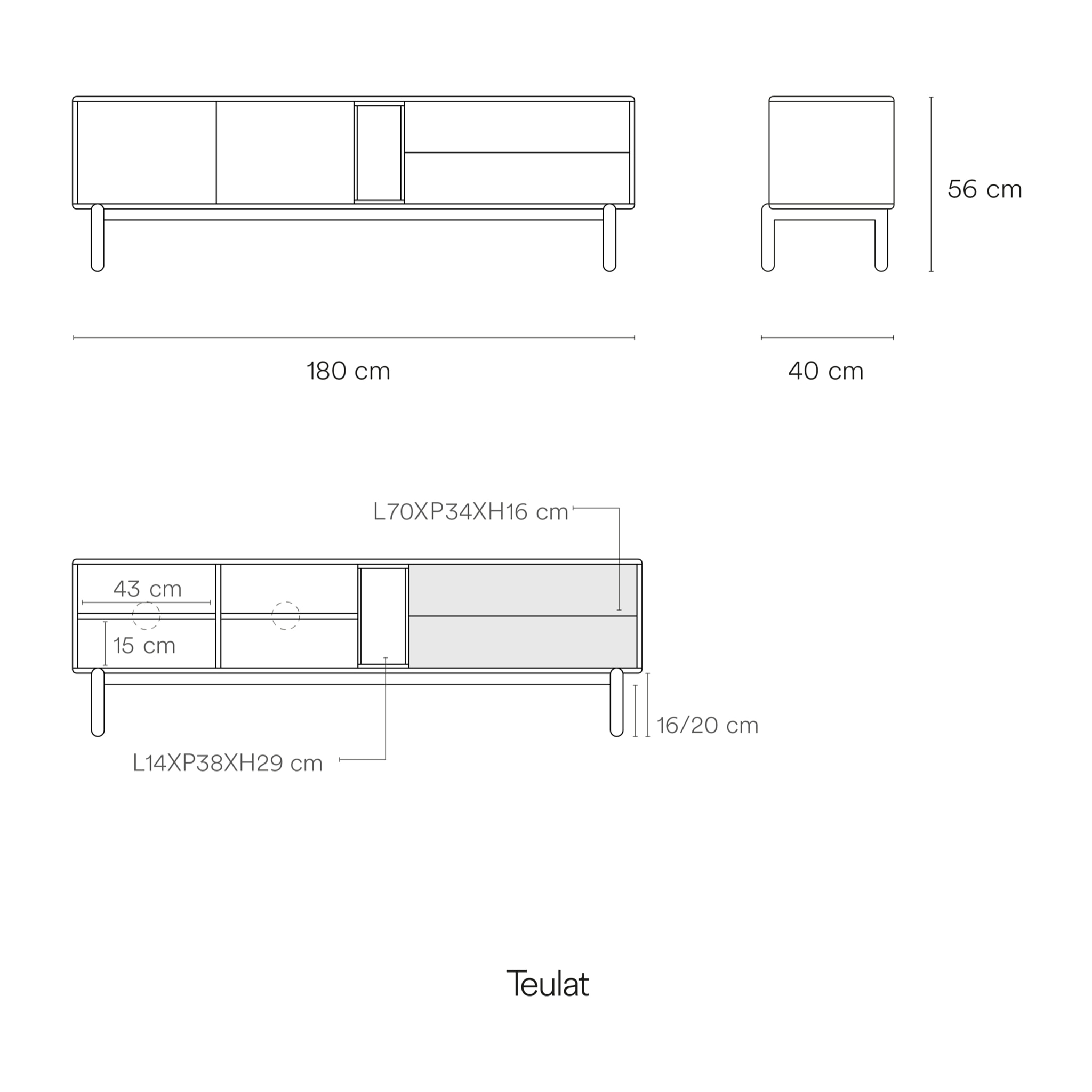 Mueble de televisión Corvo 1 puerta y 2cajones de 140cm gris perla