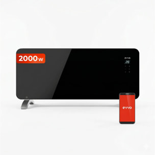 Radiador eléctrico EVVO C2000 Cristal, WiFi, 2.000 W, pantalla táctil, mando, temporizador, soporte de pie, silencioso