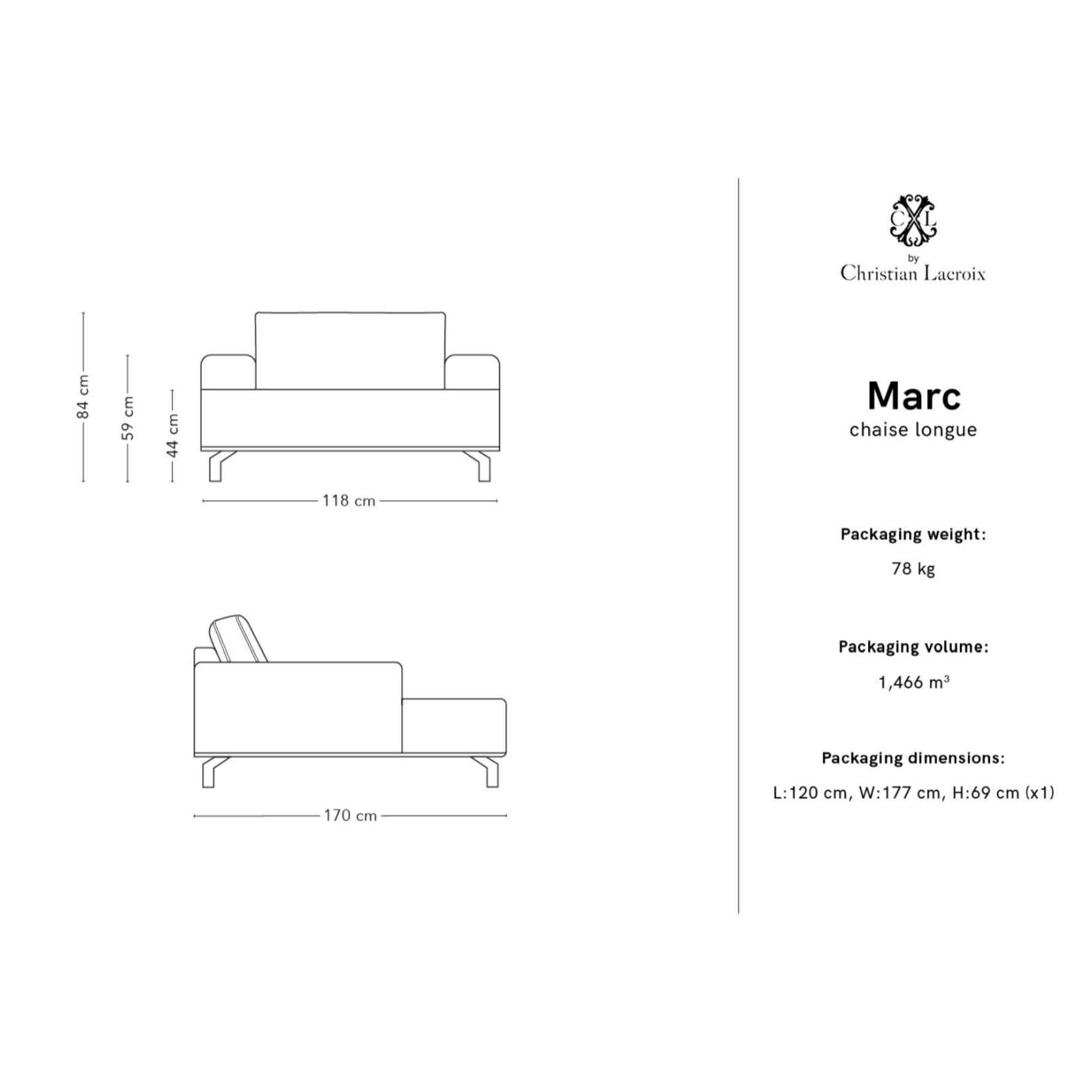 Méridienne "Marc" en cuir véritable graphite