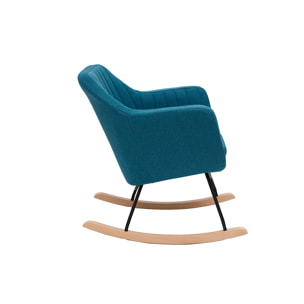 Rocking chair scandinave en tissu bleu canard, métal noir et bois clair ALEYNA