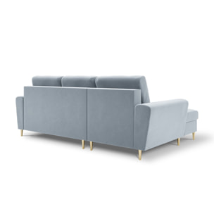 Canapé d'angle gauche convertible avec coffre de rangement "Kyoto" 4 places en velours bleu clair