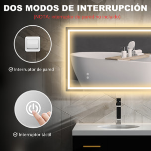Espejo de Baño con Luz LED 100x60 cm Espejo de Pared con Luz Retroiluminado Antivaho Brillo Regulable Interruptor Táctil IP44 Montaje Horizontal o Vertical