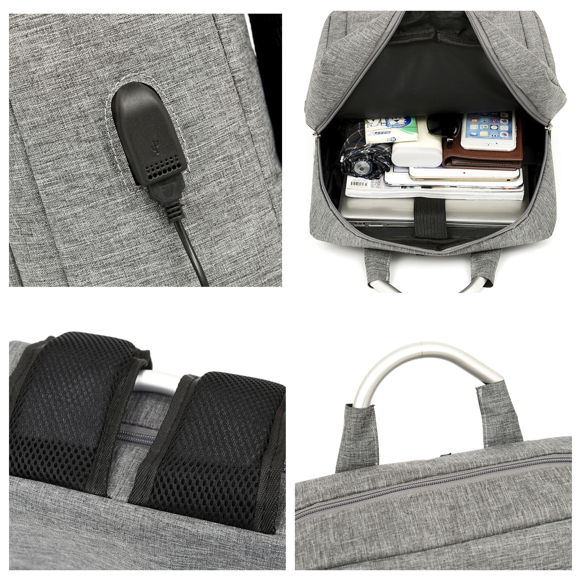 DAM Zaino per laptop  con interfaccia di ricarica USB. 30x12x42cm. Grigio