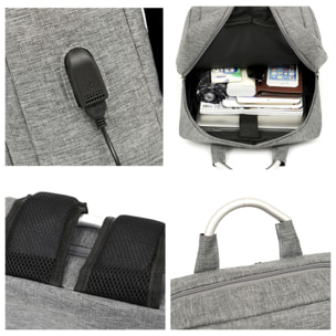 DAM Zaino per laptop  con interfaccia di ricarica USB. 30x12x42cm. Grigio